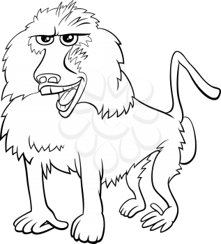 Black and White Cartoon Illustration of Funny Baboon Monkey Wild Animal Character Coloring Book Page