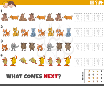 Cartoon Illustration of Completing the Pattern Educational Game for Children with Funny Animal Characters