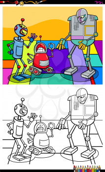 Cartoon Illustration of Robots Fantasy Characters Coloring Book Activity