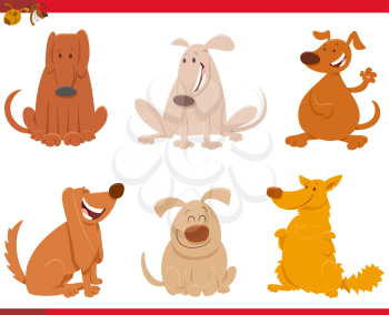 Cartoon Illustration of Happy Dogs or Puppies Pet Animal Characters Set