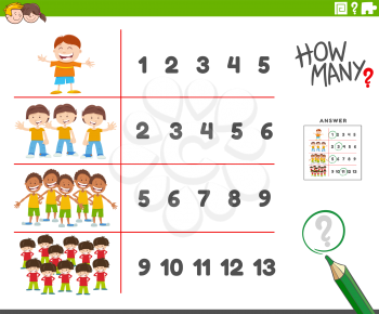 Cartoon illustration of educational counting activity for children with boys characters