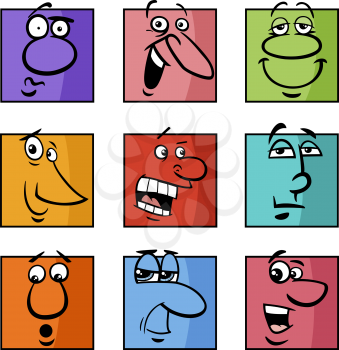Cartoon illustration of funny comics characters or emoticons colorful set
