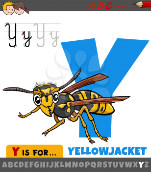 Educational cartoon illustration of letter Y from alphabet with yellowjacket insect animal character