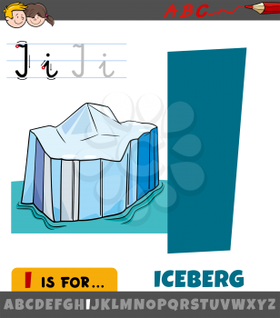 Educational cartoon illustration of letter I from alphabet with iceberg object