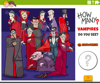 Illustration of educational counting game for children with cartoon vampires Halloween characters group