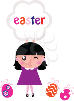 Royalty Free Clipart Image of a Girl With an Easter Banner