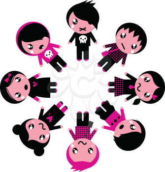 Royalty Free Clipart Image of a Circle of Emo Children