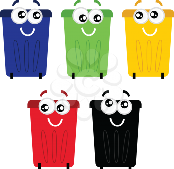 Colorful garbage bin set. Vector Illustration