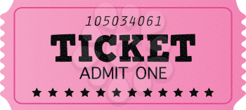 Pink ticket, isolated on white. Vector Illustration