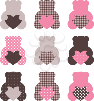 Beautiful retro Teddy bear collection isolated on white. Vector