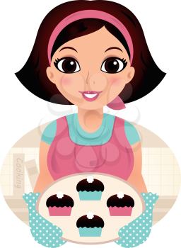 Cooking Mother holding cookies. Vector cartoon Illustration
