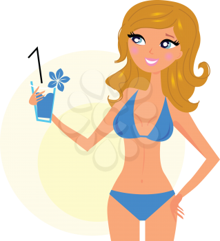 Summer girl with drink. Vector Illustration