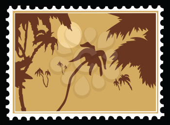 Royalty Free Clipart Image of a Palm Tree Stamp