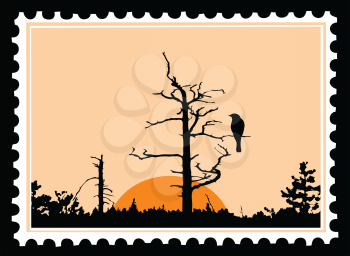 Royalty Free Clipart Image of a Bird Postage Stamp