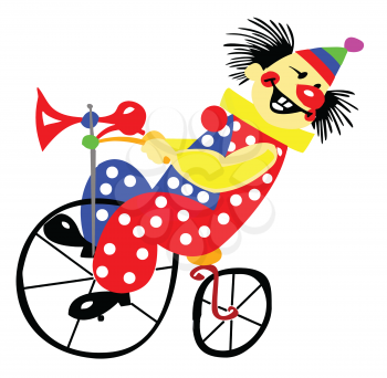 Royalty Free Clipart Image of a Clown Riding a Bike