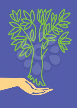 Royalty Free Clipart Image of a Person Holding a Tree