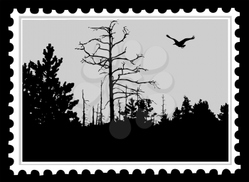 Royalty Free Clipart Image of a Bird Postage Stamp