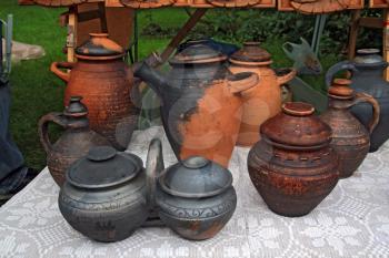 ceramic dishes on rural market