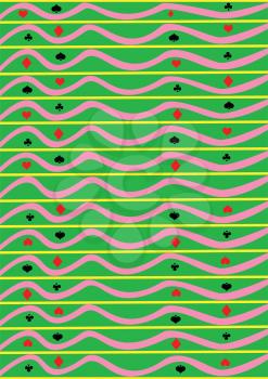 Royalty Free Clipart Image of a Background With Card Suits and Wavy Lines