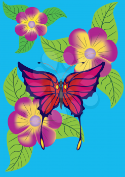 Royalty Free Clipart Image of a Flower and Butterfly Background