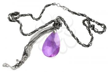 The women's jewelry, a chain with a purple stone on a white background.                  