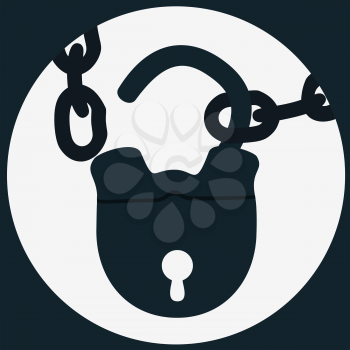 Unlock  with chain circle in the square icon, flat design style, EPS8 - vector graphics. 