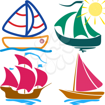 Set sailboat childlike drawing, EPS10 - vector graphics.