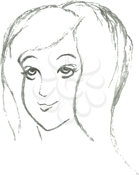 Linear portrait girl pencil drawing