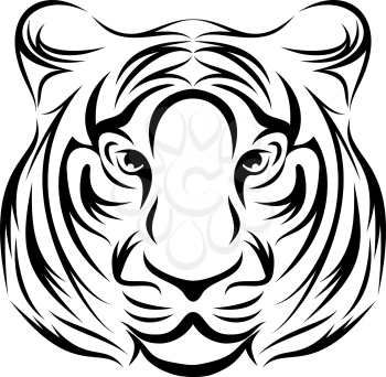 Stylized Tiger Face Line Drawing