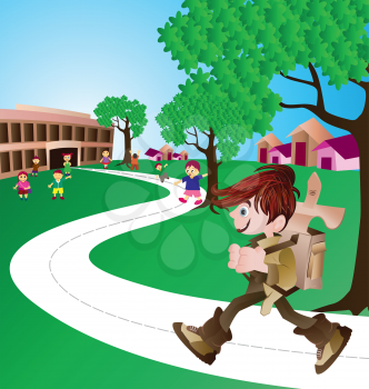 Royalty Free Clipart Image of a Boy on His Way to School