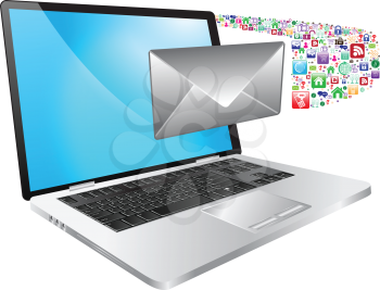 Royalty Free Clipart Image of a Laptop With an Envelope and Icons