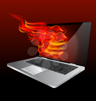 Royalty Free Clipart Image of a Laptop With Flames