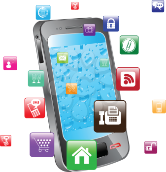 Royalty Free Clipart Image of a Tablet and Icons