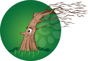 Royalty Free Clipart Image of a Cartoon Tree With the Leaves Gone