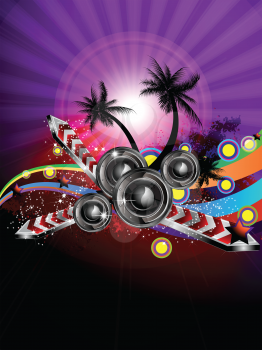 Royalty Free Clipart Image of a Disco Background With Tropical Trees