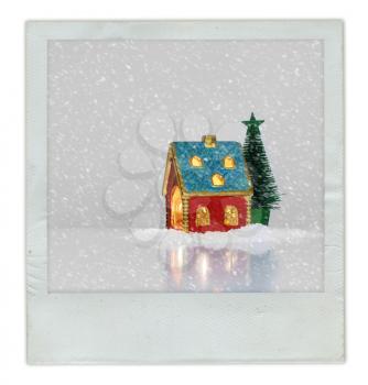 Christmas card with festive light in house