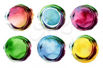 Set of abstract circle acrylic and watercolor painted background.