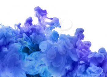 Acrylic colors and ink in water. Abstract smoke background. Isolated on white.