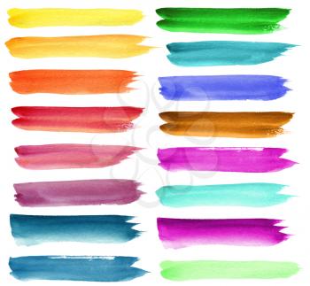 Set of colorful watercolor brush strokes. Isolated on white.

