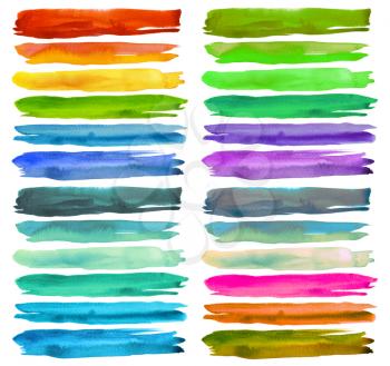Set of colorful watercolor brush strokes. Isolated on white.