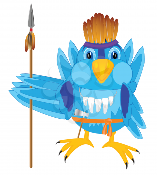 Bird warrior with weapon on white background is insulated