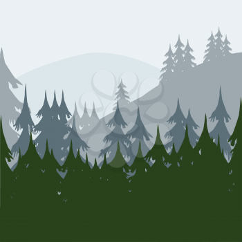 Vector illustration wood and mountains in the morning