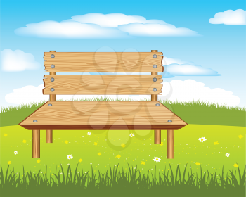 Bench on nature on year meadow.Wooden bench