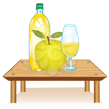 Wooden table with drink on white background insulated