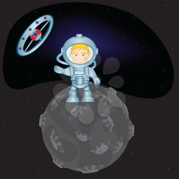 Spaceman in space suit on distant planet