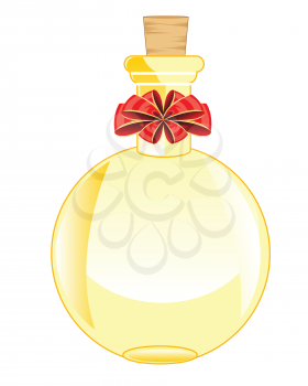 The Round glass vial decorated by red bow.Vector illustration