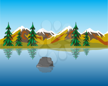 The Beautiful lake in mountain amongst wood.Vector illustration