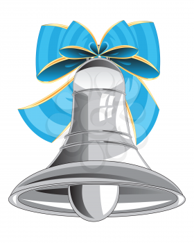 Bell from metal decorated by blue bow