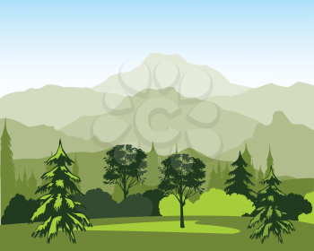 The Beautiful landscape with wood and mountain.Vector illustration