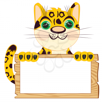Leopard with poster on white background insulated